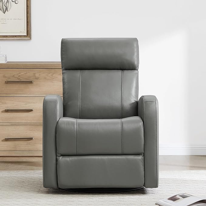 CHITA Genuine Leather Power Swivel Glider Recliner Chair for Adults, FSC Certified Electric Nursery Rocker Recliner Chair for Living Room, Haze