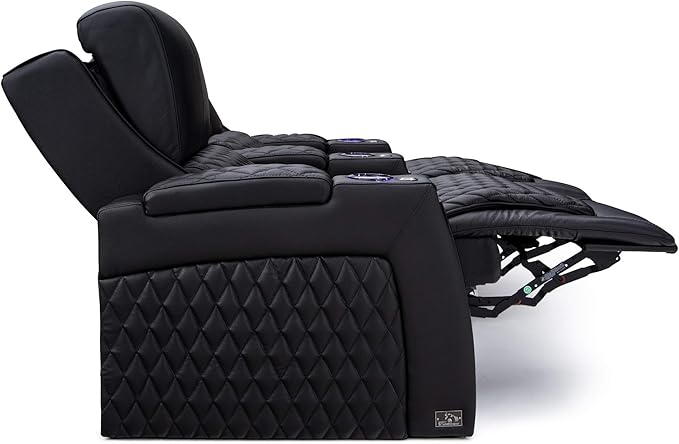 Seatcraft Apex Home Theater Seating - Living Room - Italian Leather - Power Recliner - Power Headrests & Lumbar - LED Armrests - SoundShaker - USB Charging - Cup Holders (Row of 2, Black)
