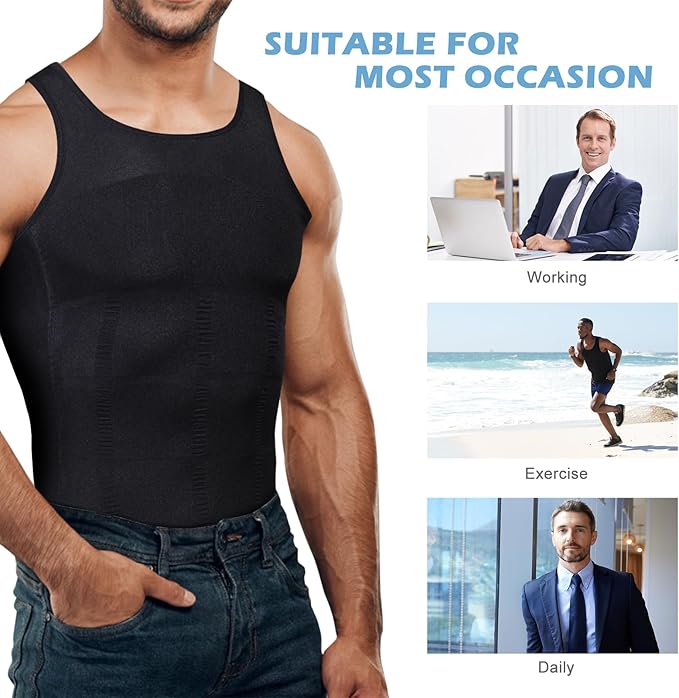 Mens Slimming Body Shaper Vest, Gynecomastia Compression Shirts, Tummy Control Undershirts