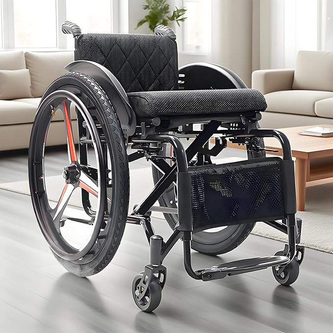 Aluminum Alloy Sports Wheelchair, Transport Wheelchair Lightweight Foldable, 220lbs Weight Capacity, Removable Tires, Manual Wheelchairs for Adults, Indoor and Outdoor Mobility Aid