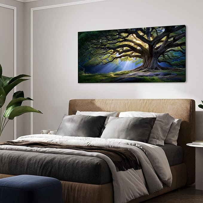 Beautiful Green Tree Scenery Wall Art for Living Room Office Scenic Landscape Nature Art Deco Brown Painting Prints Elegant Canvas Artwork Over The Couch Bedroom Decor
