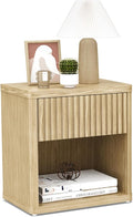 Fluted Night Stand, Large Wood Bedside Table with Drawer and Storage Shelf for Bedroom, Small Spaces