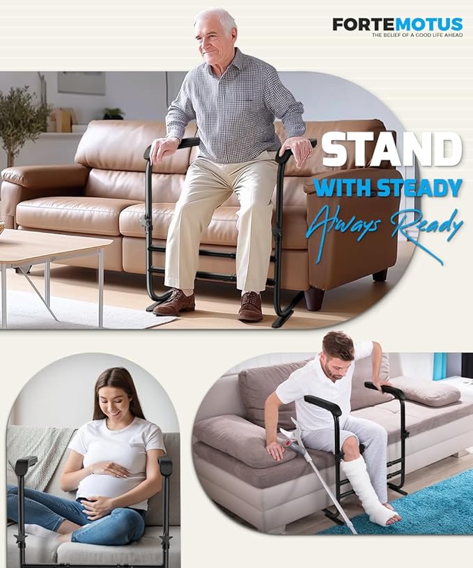 FORTEMOTUS Couch Stand Assist with Soft & Wide Handle, Height & Width Adjustable Sofa Stand Assistance for Elderly, Seniors, Pregnancy Women and Disabled, Holds up to 350 lbs