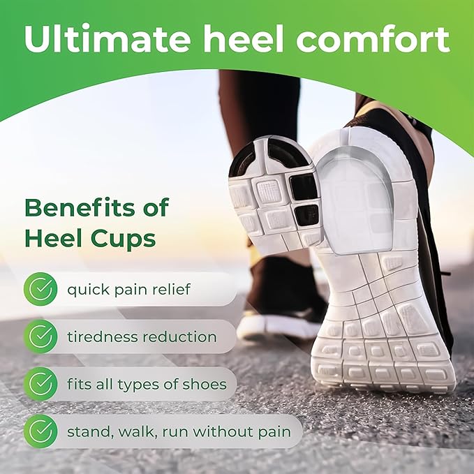 Gel Heel Pads, 2 Pack, for Achilles Tendonitis, Shoe Wedge Inserts for Plantar Fasciitis, Bone Spur, Foot Pain Relief Support, Comfort Cushion Insoles for Women/Men