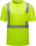 High Visibility Shirts Quick Dry Safety T Shirts with Reflective Strips and Pocket Short Sleeve Mesh Hi Vis Construction Work Class 2 Shirt for Men/Women Lime,Large