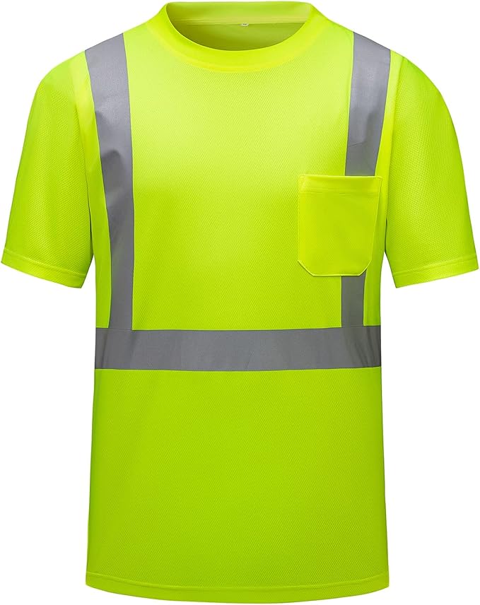 High Visibility Shirts Quick Dry Safety T Shirts with Reflective Strips and Pocket Short Sleeve Mesh Hi Vis Construction Work Class 2 Shirt for Men/Women Lime,3XL
