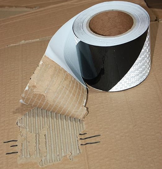 Black White Reflective Tape 4 inch X 166 feet, Outdoor Waterproof Hazard Conspicuity Safety Industrial Marking Tape