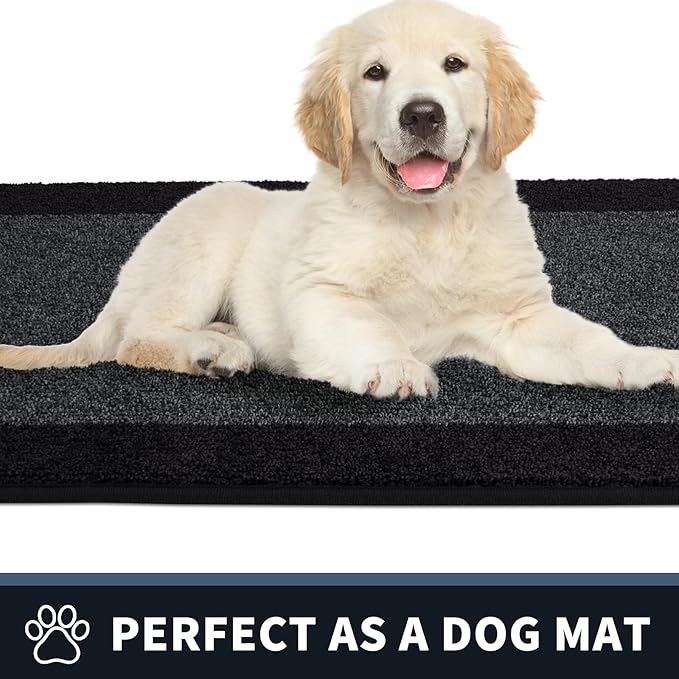 PURRUGS Dirt Trapper Door Mat 34" x 60", Non-Slip/Skid Machine Washable Entryway Rug, Shoes Scraper, Throw Rug, Super Absorbent Area Rug for Muddy Wet Shoes and Paws, Bluish Grey & Charcoal
