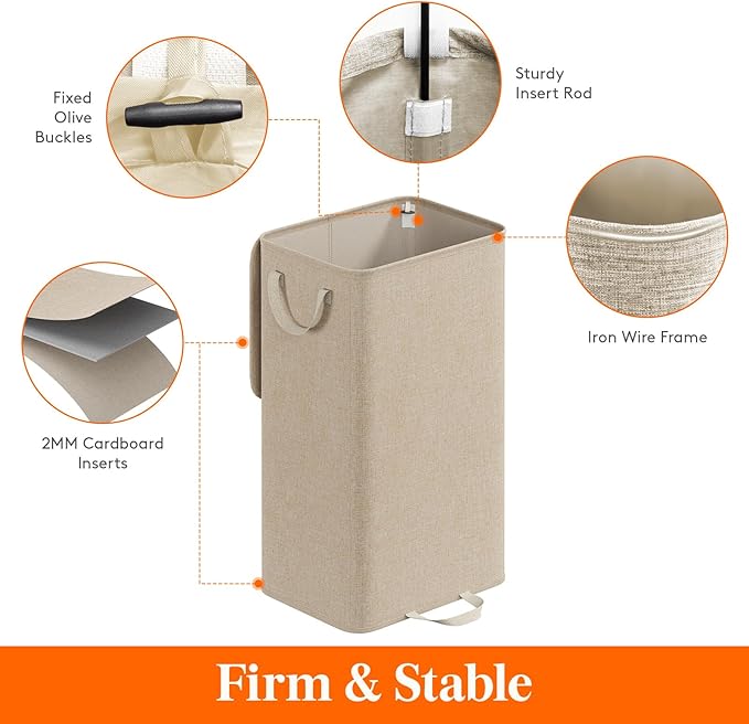 Lifewit Laundry Hamper with Lid and Removable Laundry Bag, Large Collapsible 1 Divider Dirty Clothes Basket with Handles for Bedroom, Laundry Room, Closet, Bathroom, College, 100L Beige