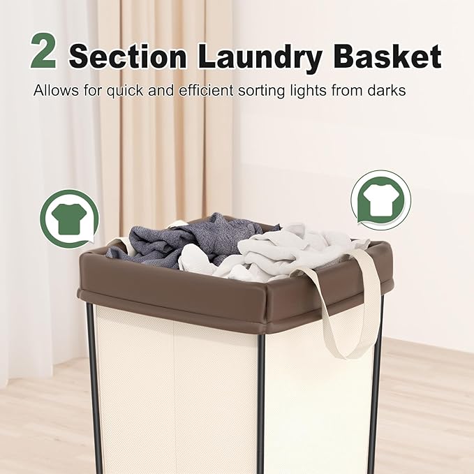 160L Laundry Basket with Wheels, 2 Section Large Rolling Laundry Hamper Bag with Wheels, Clothes Hamper Cart for Laundry, Bedroom, Bathroom and Dorm
