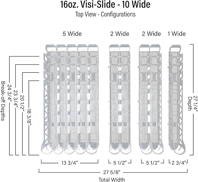 Display Technologies Visi-Slide Gravity Fed Organizer for 12/16oz high ring Beverages on flat and angled shelves in Cold Vaults & Coolers (Pack of 6)