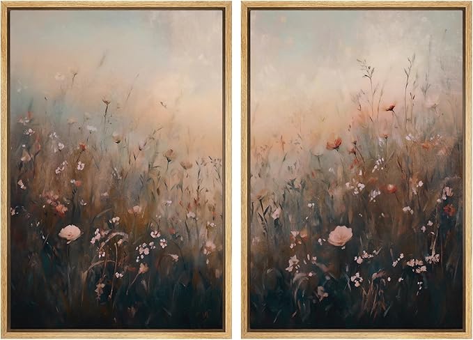 MUDECOR Framed Canvas Print Wall Art Forest and Lake Landscape Vintage Nature Scenery Illustrations Modern Art Decorative Bohemian Chic for Living Room, Bedroom, Office - 16"x24"x2 Natural
