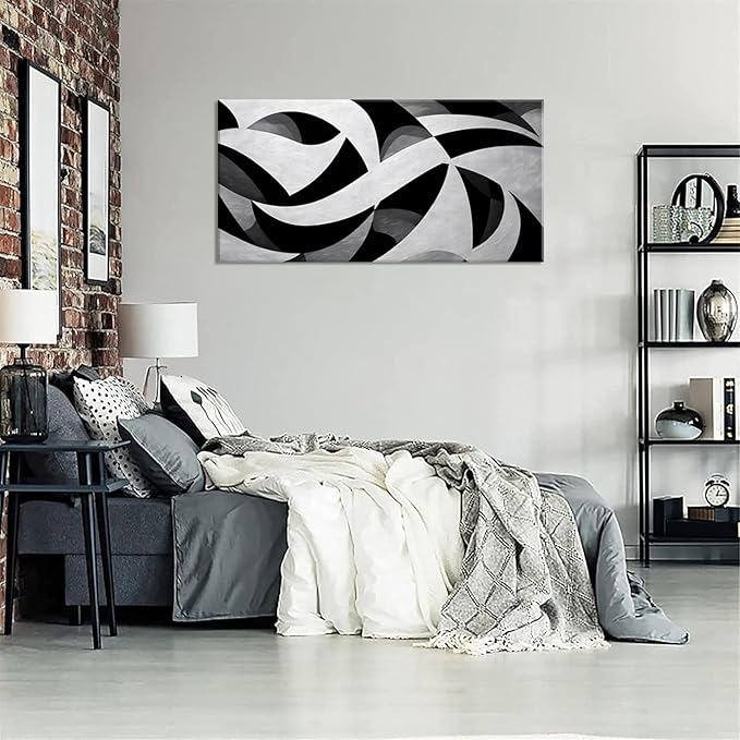 White and Black Abstract Cube Wall Art for Living Room Office Modern Pattern Grey Painting Prints Cool Canvas Artwork Over The Couch Bedroom Decor Extra Large