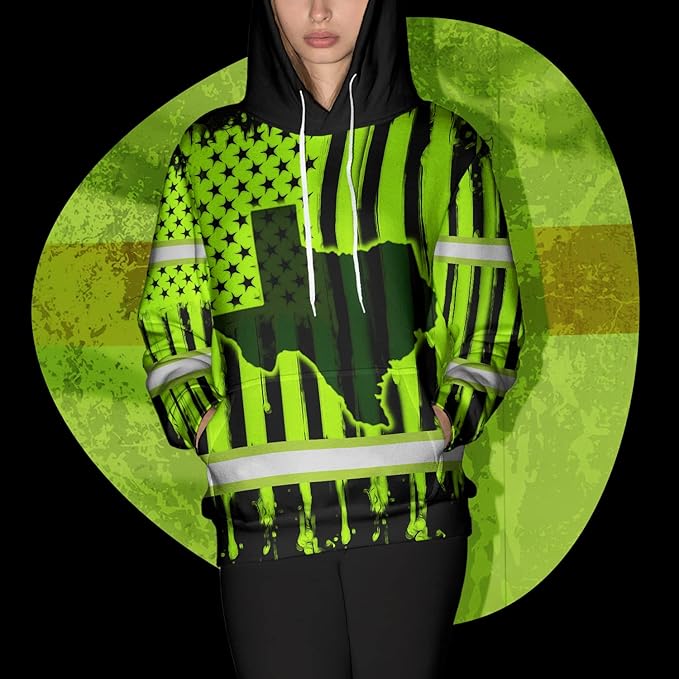 US Flag High Visibility Hoodie for Men Reflective Hoodie Safety Workwear for Worker Runner Patriotic ACC02