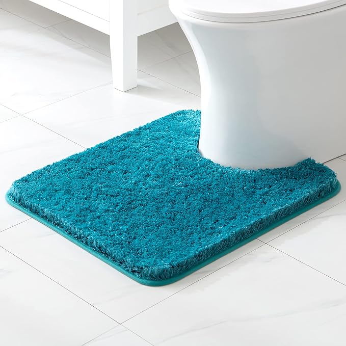MIULEE Microfiber Toilet Bath Mat U-Shaped Contour Shaggy Bathroom Rugs Non Slip Extra Thick Soft Bath Rug Absorbent Water for Bathroom Commode Machine Washable(20x24 Inch, Teal)