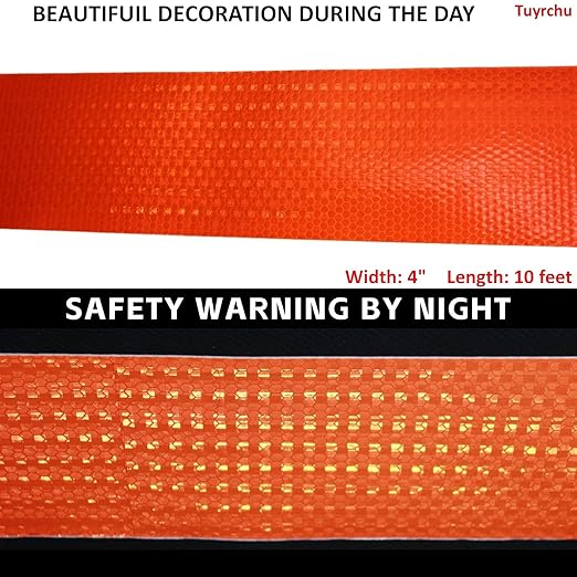 Industrial Reflective Tape Orange 4 inch for Cars, Outdoor Waterproof Hazard Conspicuity Warning Marking Tape (10 feet)