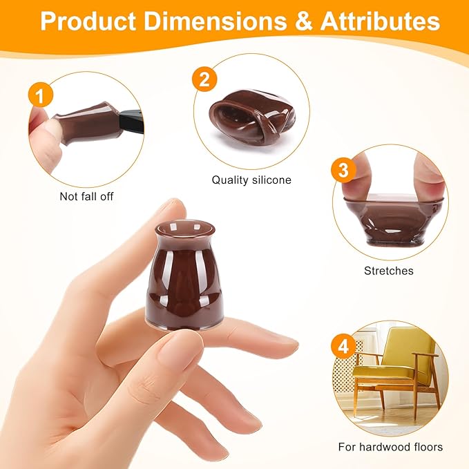 CHUNZEXI 24 Pack Extra Small Chair Leg Floor Protectors for Hardwood Floors, Silicone Felt Covers Pads Caps, Protect Wood Furniture Feet Floors Noise Reduce and Scratch (Universal X-Small & Brown)