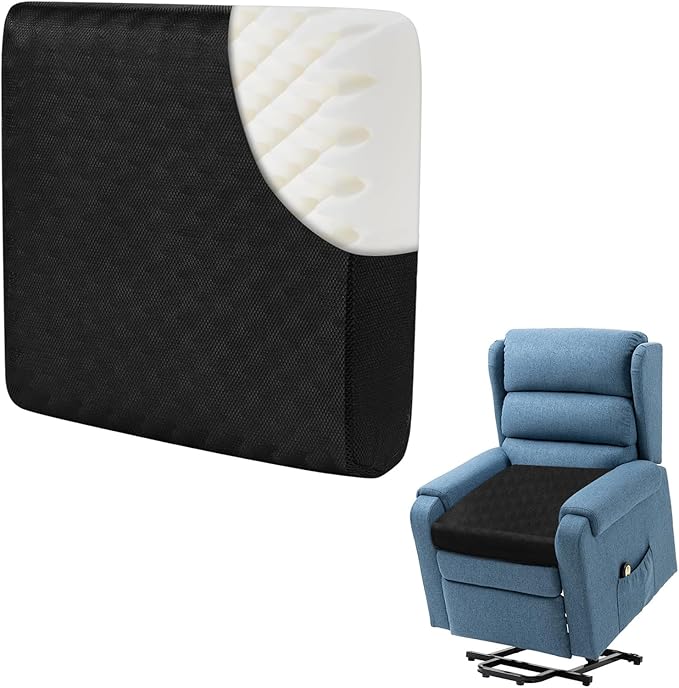 Extra Thick 5" Recliner Cushions for Elderly, 20"x20" Egg Shaped Foam Recliner Chair Cushion, Extra Large Egg Chair Cushion - Comfort & Support for Long Sitting - Black - 20"x20"x5"