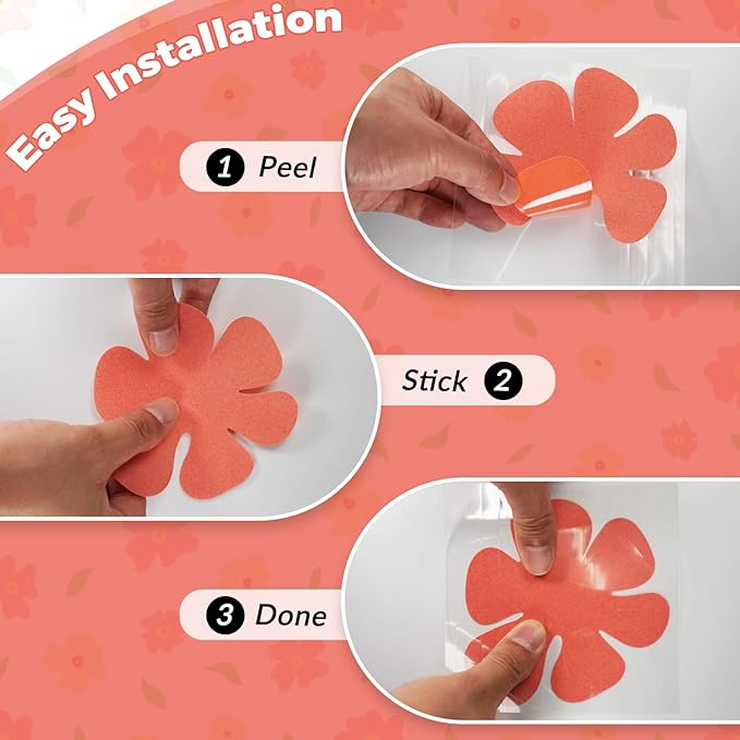 S&X Non Slip Bathtub Stickers,Pack of 12 PCS Lucky Flower Shower Floor Non Slip Stickers –Comfortable Grip On Slipper Surfaces