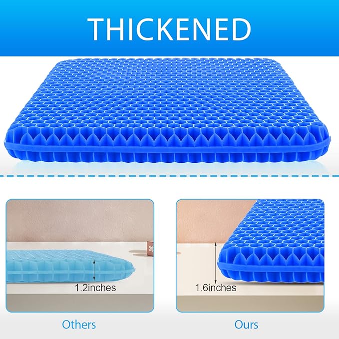 Gel Seat Cushion for Long Sitting (Thick & Extra Large), Gel Cushion for Wheelchair Soft, Chair Cushion, Car Seat Cushion Breathable, for Office Chair for Hip Pain