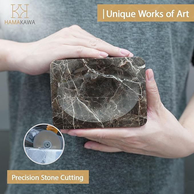 Natural Marble Soap Dish, Emperador Dark Rectangle Jewelry Dish, Dark Brown Style Shower Soap Holder, Modern Stone Sponge Holder, Bar Soap Saver Tray for Bathroom, Kitchen, Easy to Clean