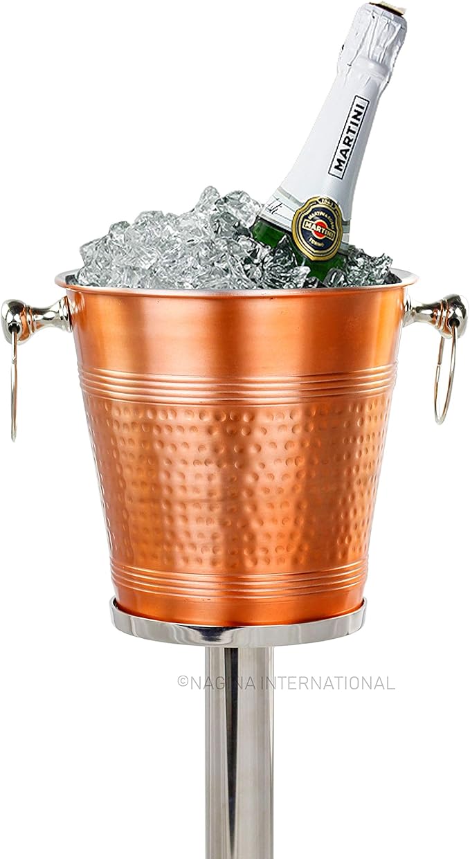 Hammered Copper Lightweight Ice Bucket |Highly Conductive Cooler & Cellar Bucket with Nickel Plated Free Stand | Kitchen Ware & Bar Wares