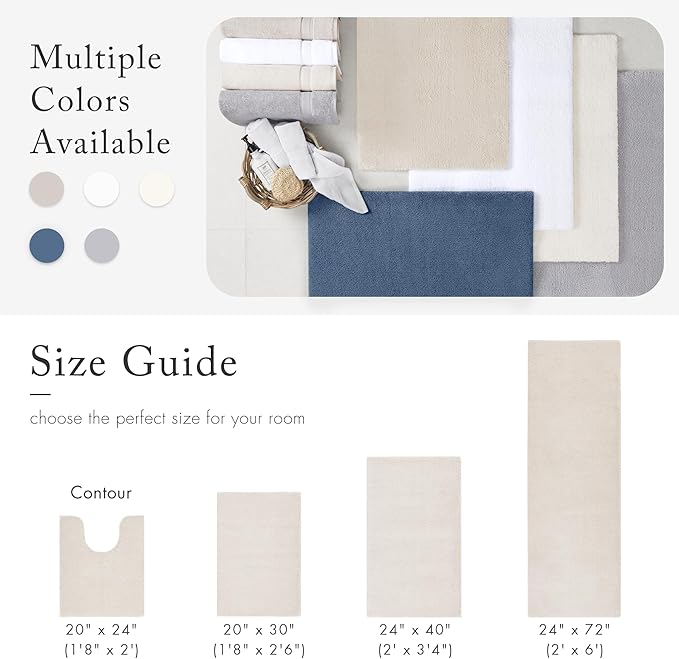 Madison Park Marshmallow Bathroom Rug Non Slip, Luxrurious Plush Bath Mat, Absorbent, Quick Dry, Spa Design Bath Room Décor, 24x40, Natural