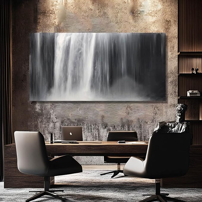 Black Wall Art White Wall Decor Waterfall Wall Pictures Abstract Wall Art Room Decor Canvas Poster Photos for Bedroom Living Room 24"x48"