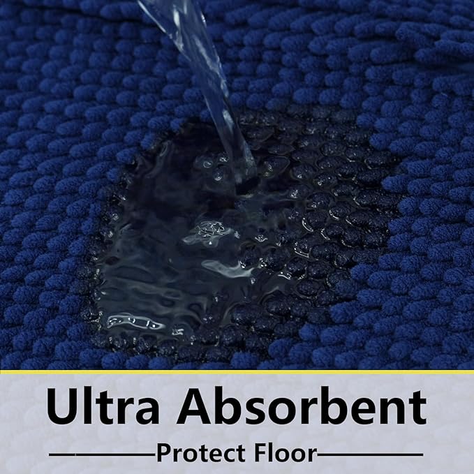 BOANKODU Bathroom Rug Sets 2 Piece, Non-Slip Soft Chenille Bath Mat, 32x20 + 20x20 Inch U Shape, Machine Washable (Navy Blue)