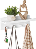 Wood Coat Hook with Wall-Mounted Shelf,15.75in Entryway Wall Hanging Shelf, for Bathroom, Kitchen, Coat Towel Key Organizer White YD-WS0240W