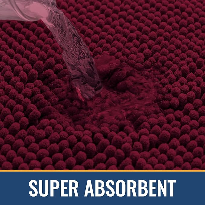 Arotive Bathroom Toilet Rugs U Shaped 24x20, Extra Soft Absorbent Shaggy Chenille Contour Bath Rugs for Toilet, Machine Washable Non-Slip Contoured Bath Mats, Burgundy