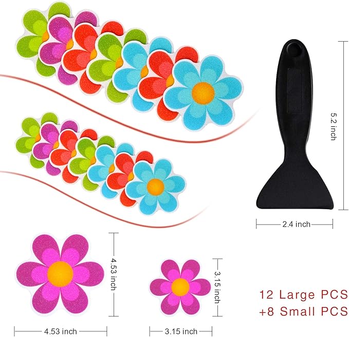 20 PCS Original Non Slip Bathtub Stickers, Shower Floor Non Slip Stickers Bright Flowers Appliques with Premium Scraper
