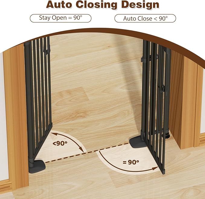 74.8"-90.5" Extra Tall Cat Gate for Doorway, Auto‑Close, No‑Drill Pressure‑Mount with 3 Support Pillars & Double‑Door, Fits 30.3–38.2″ Openings, 1.37″ Narrow Gap, Extension Kit Included, Black