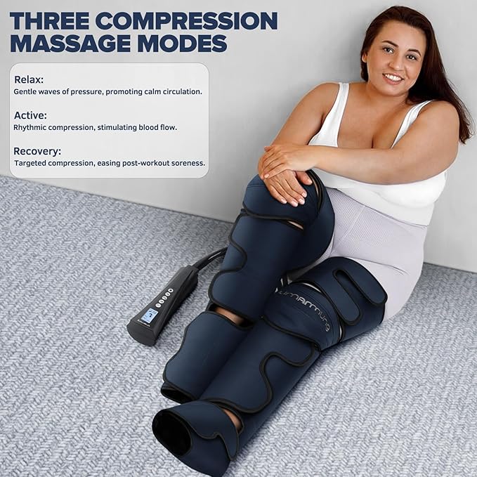 Air Compression Leg Massager with Heat - Ideal Christmas, Mother's Day and Father's Day Gifts for Men, Women, Dad, Mom - Relieves Foot and Knee Pain, Eases Varicose Veins, Cramps, Swelling and Edema