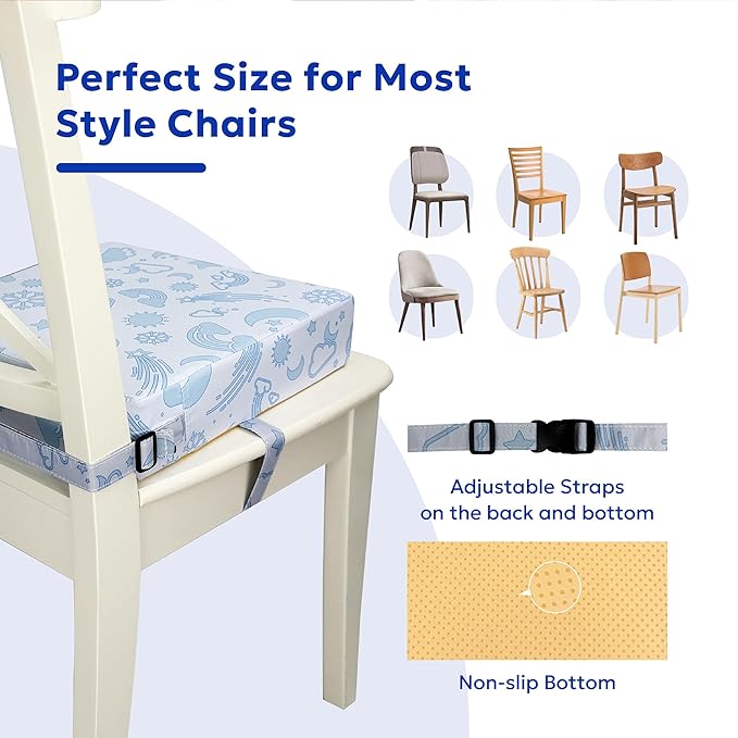 Toddler Booster Seat for Dining Table,Portable Kids Booster Seat - Adjustable, Non-Slip, Lightweight & Easy to Clean (Blue Moon)