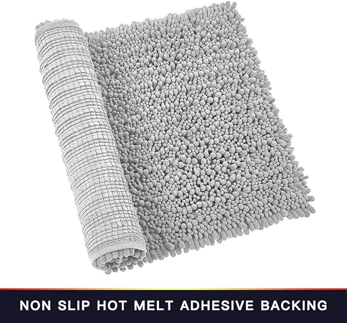 Walensee Large Bathroom Rug Non Slip Bath Mat (72x24 Inch Light Grey) Water Absorbent Super Soft Shaggy Chenille Machine Washable Dry Extra Thick Perfect Absorbant Best Plush Carpet for Shower Floor