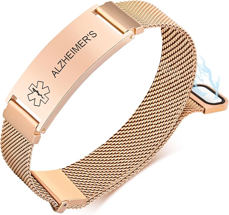 VNOX Medical Alert Id Bracelet for Men Women, Custom Engraving Adjustable Stainless Steel Customizable Mesh Emergency Survival Medic Bracelets Wristband Loop Band with Replacement Tag