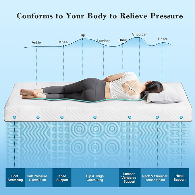 EnHomee Memory Foam Mattress Topper,4 Inch Twin Mattress Topper Pressure Relief with Cooling Gel and Removable & Washable Embossed Cover, CertiPUR-US & Oeko-TEX Certified, White, Twin