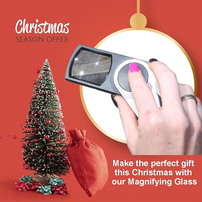 EasY Magnifier Premium Pocket Magnifying Glass with LED Light 3.0X (300%); Small Hand Held Lighted Magnify Glasses for Reading Tiny Print, Menu, Pill Bottles; Visually Impaired A Low Vision Aid