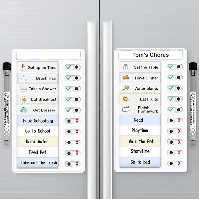 Chore Chart for Kids – Daily Routine Chart, Morning/Bedtime Checklist, Magnetic to Do List, Dry Erase Visual Schedule, and Slider Chart for Fridge