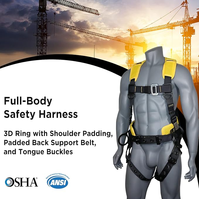 AFP Demon Comfortable Fall Protection Harness Kit – OSHA/ANSI PPE Full Body Safety Harness for Construction Work