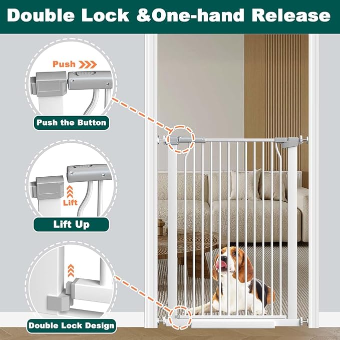 Fairy Baby 40.5" Extra Tall Baby Gate, 72.3"-76.7" Extra Wide Long Pet Gate, Metal Auto Close Safety Child Gate Indoor, Pressure Mounted Dog Gate No Climb Fence for Stairs Doorways Kid or Pet, White