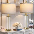 26" Gold Glass Table Lamps Set of 2, 3-Way Dimmable Touch Control Living Room Lamp with USB C+A Ports & AC Outlet, Modern Bedside Lamps, Elegant Bedroom Lamps for Nightstand Side End Table Desk