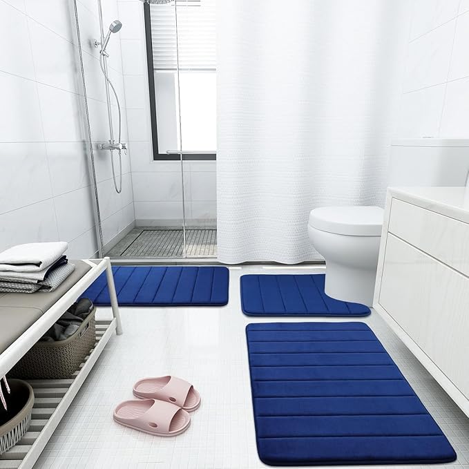 Buganda Memory Foam Bath Mat, 70" x 46", Ultra Soft and Non-Slip Bathroom Rugs, Water Absorbent and Machine Washable Bath Rug Runner for Bathroom, Shower, and Tub, Navy Blue