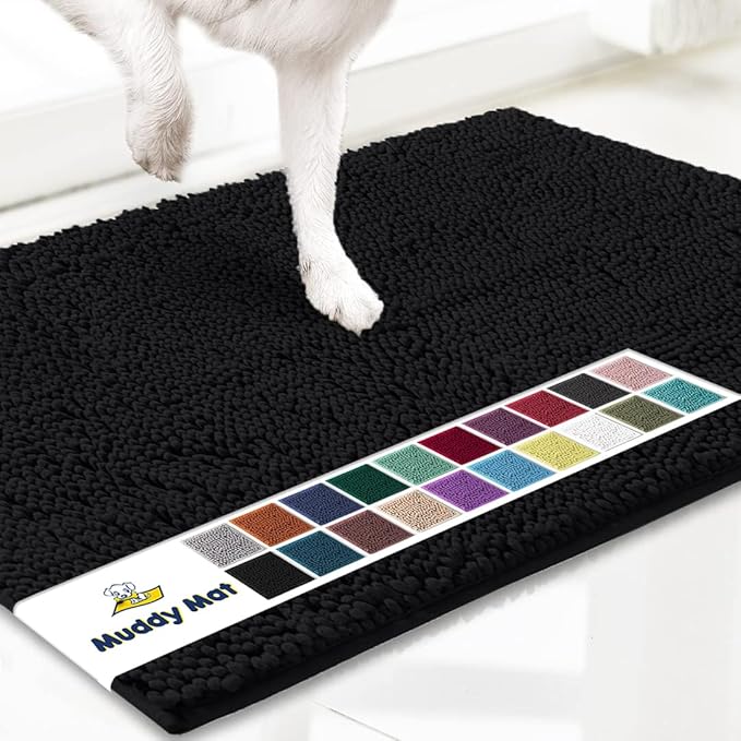 Muddy Mat® | Super Absorbent Door Mat Indoor, Microfiber Quick Dry Chenille Entryway Rug, Non-Slip Front Door Mat, Indoor Mats for Entryway, Machine Washable Pet Rug, Black XXL 60"X48"