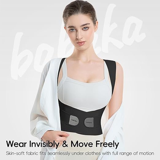babaka Posture Corrector for Women, Invisible Lightweight Adjustable Back Brace for Upper and Lower Back Pain Relief, Hunchback, Hump, Scoliosis, Thoracic, Spine Corrector Under Clothes (Black, Large, Waist: 34''-42'')