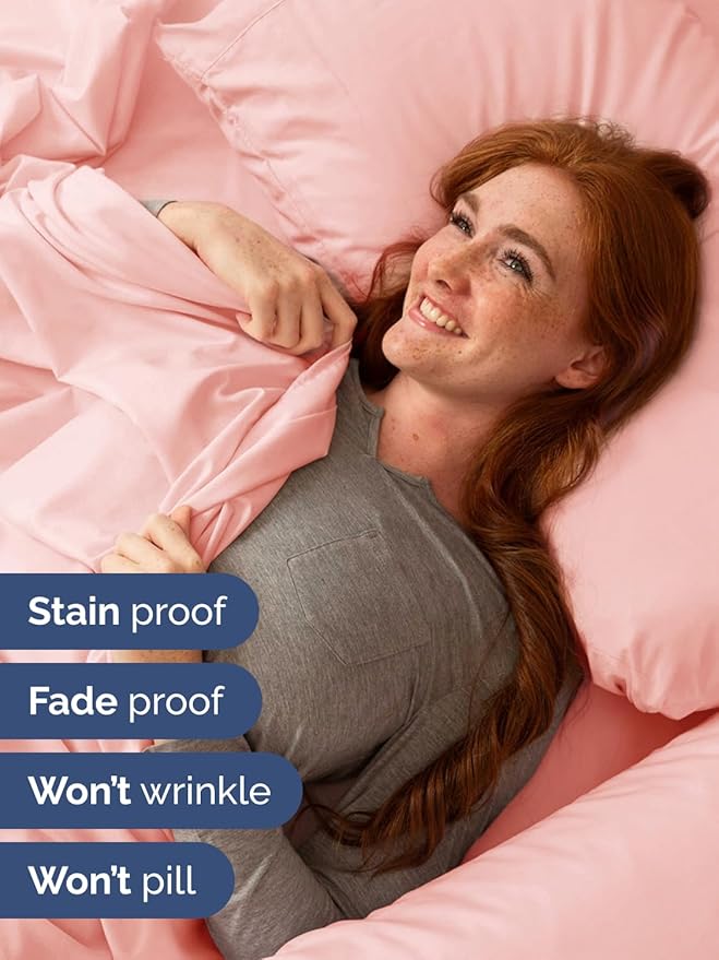Extra Deep Split King Sheet Set - 7 Piece Breathable and Cooling Sheets - Hotel Luxury Bed Sheets Set - Easy Fit - Soft, Wrinkle Free and Comfy Sheets Set - Baby Pink Sheet Set with Extra Deep Pockets