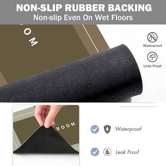 Bath Mat, Quick-Drying Non-Slip Thin Bathroom mat Super Absorbent Bath mats Rug-Bath Mats for Bathroom Floor Bathtub Vanity-Bathmat Bath Rug Easy Care Khaki 27.5" x15.7"