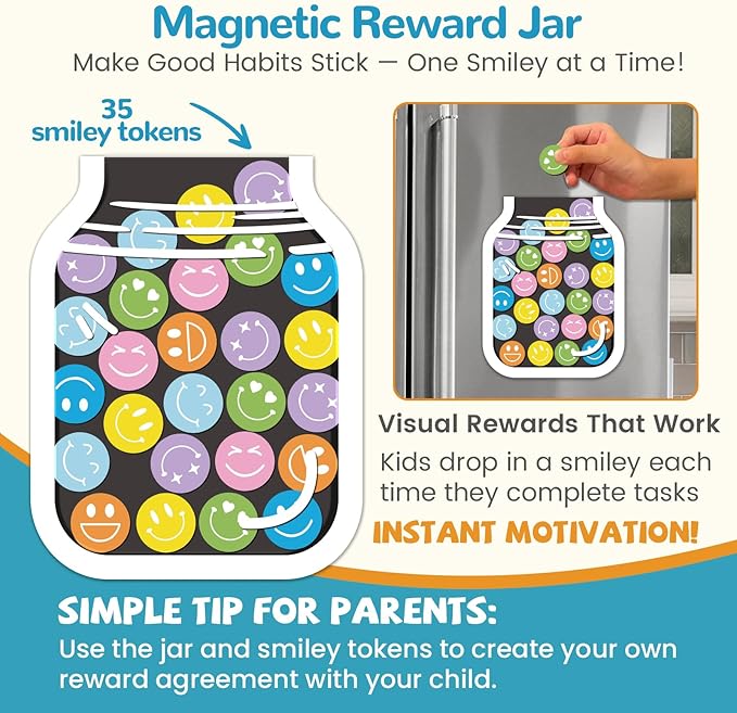 JJPRO Magnetic Bedtime/Morning/Daily Routine Chart for Kids with Reward Jar-Bedtime Checklist Toddler Reward Jar,Magnetic Chore Chart for Kids,Daily Routine Reward Chart -Outer Space