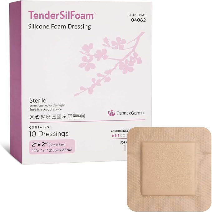Bordered Silicone Foam Bandages - 10 2x2 Sterile Silicone Foam Dressings for Wound Care, & Dressings - Absorbent Bed Sore Protectors - Good for Sensitive Skin